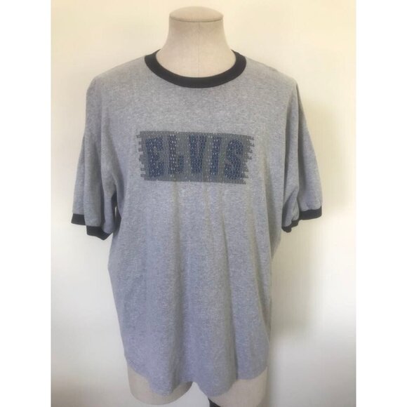 Vintage 1999 ELVIS T-Shirt Mens Size 2XL Gray Navy Designed For Elvis Graceland - Picture 1 of 8